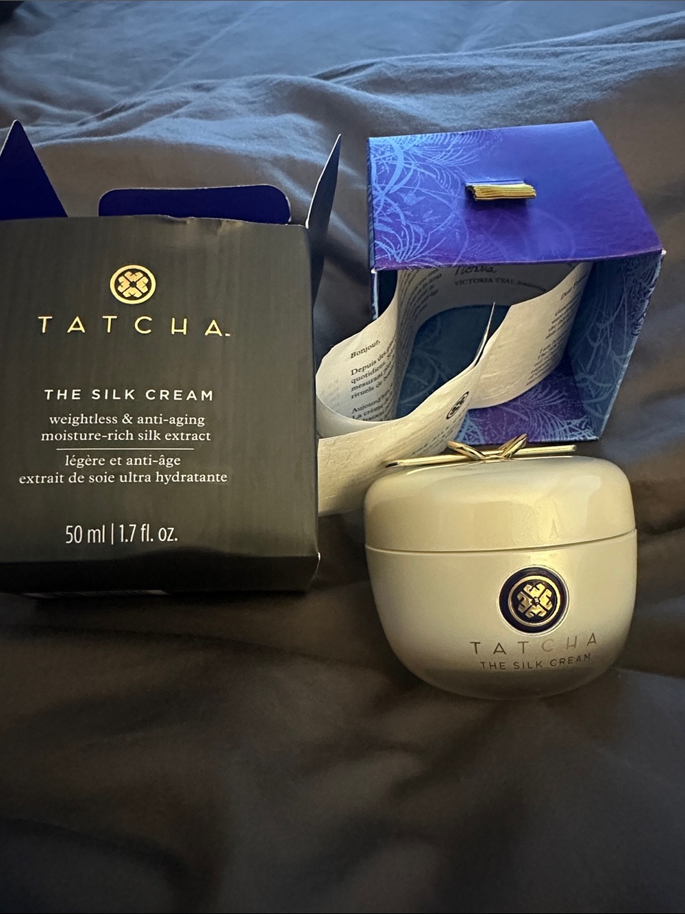 Tatcha The Silk Cream – Ivory Jar with Black & Purple Packaging